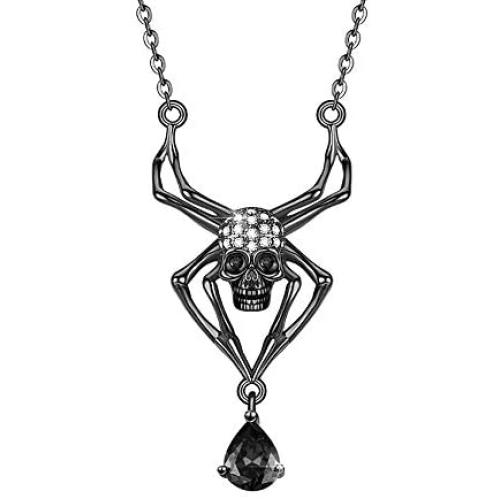 LOTIITEL Gothic Jewelry Black Skull Spider Pendant Gothic Spider Necklaces for Women Teen Girls