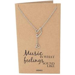 Quan Jewelry Music Note Treble Clef Necklace, Musical Jewelry Gifts for Women with Greeting Card