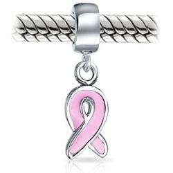 Breast Cancer Survivor Pink Ribbon Hope Dangle Charm Bead For Women Enamel 925 Sterling Silver Fits European Bracelet