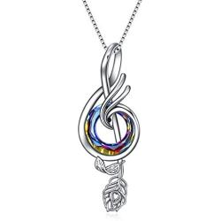 TOUPOP Gifts for Music Lovers Sterling Silver Music Necklace with Circle Crystal Jewelry Musical Gifts for Women Girls Birthday Mothers Day