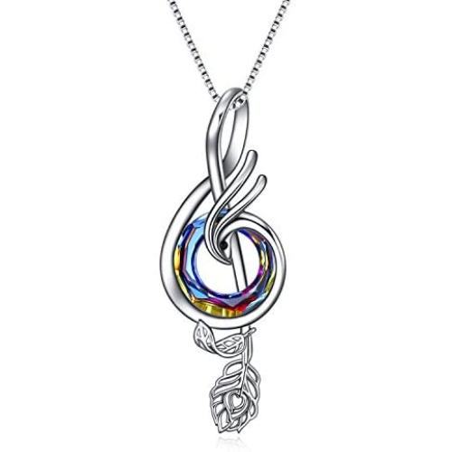 TOUPOP Gifts for Music Lovers Sterling Silver Music Necklace with Circle Crystal Jewelry Musical Gifts for Women Girls Birthday Mothers Day