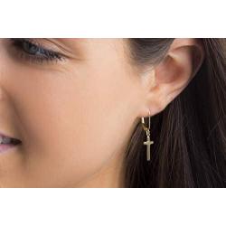 MIA SARINE Sterling Silver High Polished Dangling Cross Earrings for Women with Leverback