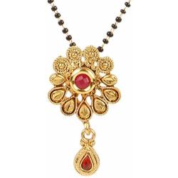 Efulgenz Indian Bollywood Traditional Gold Plated Ruby Emerald/Color CZ Stone Mangalsutra Pendant Necklace Jewelry with Chain for Women