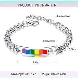 Eacoo Rainbow LGBT Bracelet, Stainless Steel Chain Bracelet for Women Adjustable Hand Jewelry