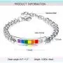 Eacoo Rainbow LGBT Bracelet, Stainless Steel Chain Bracelet for Women Adjustable Hand Jewelry