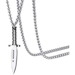 Fusamk Fashion Titanium Steel Dagger Tag Pendant Knife Necklace