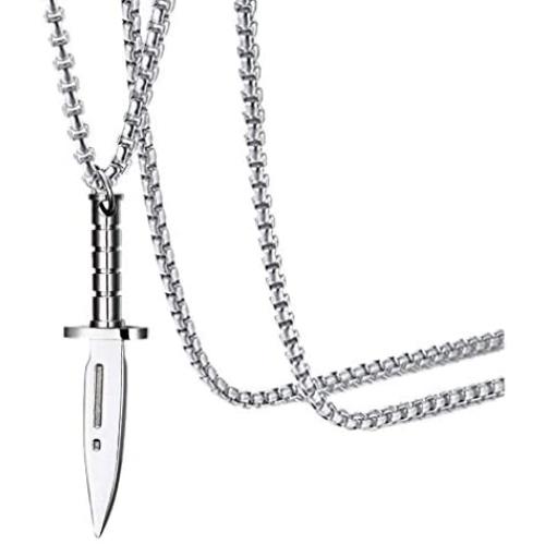 Fusamk Fashion Titanium Steel Dagger Tag Pendant Knife Necklace