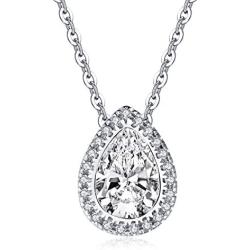 AINUOSHI 2.25 Carat Pear Cut Cubic Zirconia Diamond Deardrop Halo Pendant Necklace