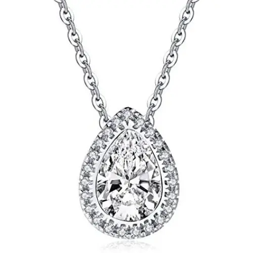 AINUOSHI 2.25 Carat Pear Cut Cubic Zirconia Diamond Deardrop Halo Pendant Necklace AINUOSHI 2.25 Carat Pear Cut Cubic Zirconia Diamond Deardrop Halo Pendant Necklace