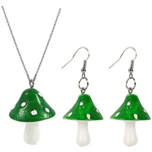 Cute Colorful Mushroom Dangling Earrings Necklace Set Handmade Gummy Mushrooms Necklaces Rainbow Colored 3D Vegetables Jewelry Chains for Women Girls Daughters Cute Colorful Mushroom Dangling Earrings Necklace Set Handmade Gummy Mushrooms Necklaces Rainbow Colored 3D Vegetables Jewelry Chains for Women Girls Daughters