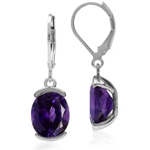Silvershake 6.02ct. 11x9mm Natural Oval Shape African Amethyst 925 Sterling Silver Leverback Dangle Earrings Silvershake 6.02ct. 11x9mm Natural Oval Shape African Amethyst 925 Sterling Silver Leverback Dangle Earrings