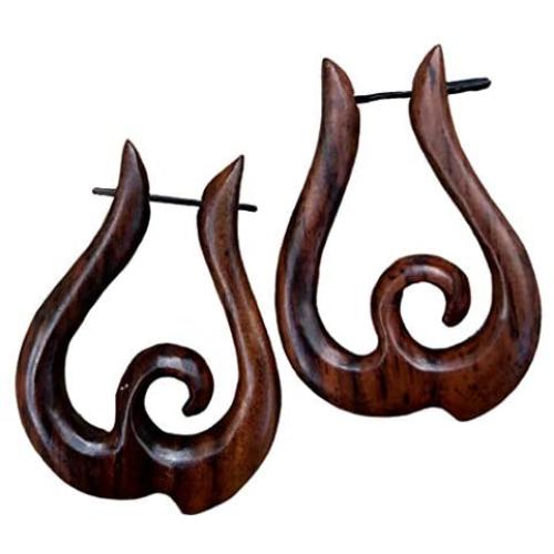 UMBRELLALABORATORY Natural Wooden Tribal Organic Bohemian Earrings Wood Boho Jewelry for Women Men