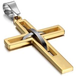Oidea Stainless Steel Mens High Polish Hollow Openwork Cross Pendant Necklace for Men Women Teens,Hypoallergenic,Silver,Gold,Black,Blue