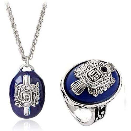 FURONGWANG 2 Pieces Unisex Vampire Diaries Daylight Walking Signet Damons Ring and Necklace for Fans Movie Jewelry Cosplay for Boys Girls