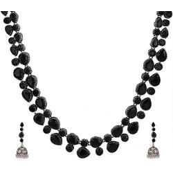 Efulgenz Boho Vintage Antique Ethnic Gypsy Indian Oxidized Silver Crystal Cubic Zirconia Bridal Necklace Earrings Jewelry Set