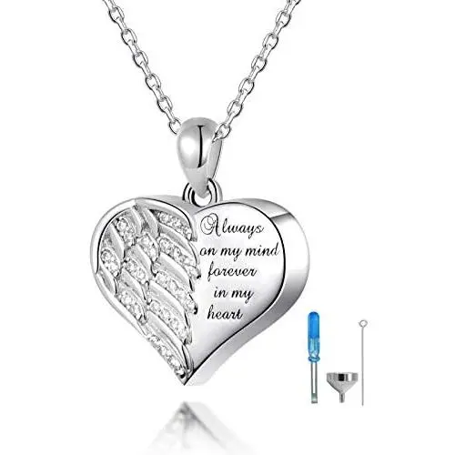 FREECO 925 Sterling Silver Urn Necklace for Ashes - Angel Wing Heart Cremation Memorial Pendant Keepsake Necklace Jewelry Gifts with Fill Kit FREECO 925 Sterling Silver Urn Necklace for Ashes - Angel Wing Heart Cremation Memorial Pendant Keepsake Necklace Jewelry Gifts with Fill Kit
