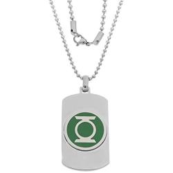 DC Comics Jewelry for Men, Green Lantern Superhero Stainless Steel Dog Tag Pendant, 22'' Ball Chain