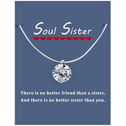 Soul Sister Necklace, Fishing Line Round Cubic Zirconia Necklace, Friendship Invisible Transparent Line Pendant Jewelry for Women Girls Men
