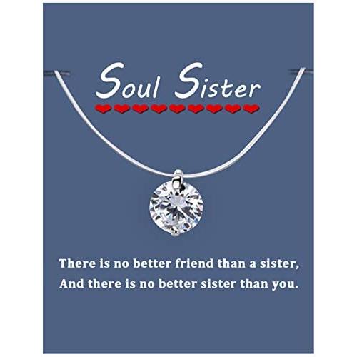 Soul Sister Necklace, Fishing Line Round Cubic Zirconia Necklace, Friendship Invisible Transparent Line Pendant Jewelry for Women Girls Men