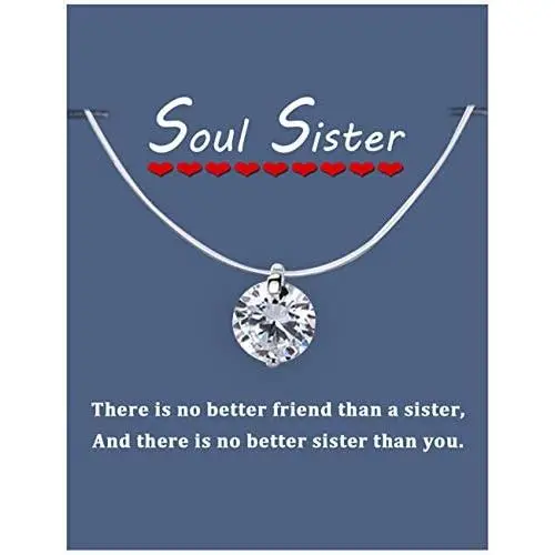 Soul Sister Necklace, Fishing Line Round Cubic Zirconia Necklace, Friendship Invisible Transparent Line Pendant Jewelry for Women Girls Men