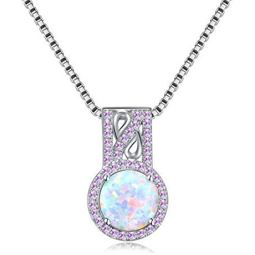 CiNily 14K White Gold Plated White Fire Opal Zircon Pendant Necklace for Women Girls Opal Jewelry Gift