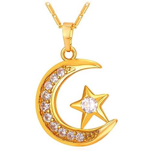U7 Statement Islamic Jewelry I Love You to The Moon and Back Crescent Moon Star Pendant Necklace