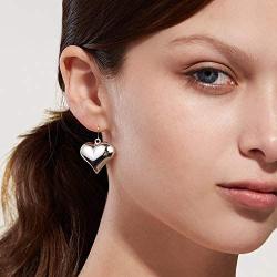 Gold Plated Bold Smooth Puffed Heart Drop Earrings with Sterling Silver Post Love Fine Jewelry for Women Gifts for Her