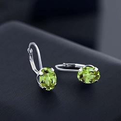 Gem Stone King Sterling Silver Green Peridot Womens Earrings 2.66 cttw Gemstone Birthstone Oval 8X6MM