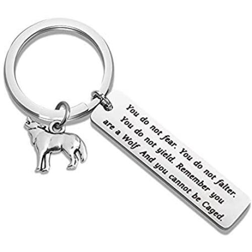 AKTAP Wolf Jewelry Inspirational Keychain Remember You are a Wolf and You Cannot Be Caged Howling Wolf Pendant Inspirational Jewelry Gifts