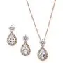 Mariell Rose Gold CZ Pear Shaped Necklace and Earrings Set - Wedding Jewelry for Brides & Bridesmaids