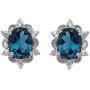 Jewelili Sterling Silver 8x6mm Oval London Blue and Round White Topaz Stud Earrings