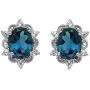 Jewelili Sterling Silver 8x6mm Oval London Blue and Round White Topaz Stud Earrings Jewelili Sterling Silver 8x6mm Oval London Blue and Round White Topaz Stud Earrings