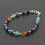 925 Sterling Silver Seven (7) Chakra Natural Healing Gemstone Beads 6 mm Bracelet 7.5 Inches