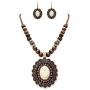 Rosemarie & Jubalee Women’s Cowgirl Chic Western Style Statement Concho Howlite Stone Pendant Necklace Earrings Set, 18''-21'' with 3'' Extender