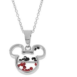 Disney Womens and Girls Jewelry Mickey or Minnie Mouse Sterling Silver Crystal Head Silhouette Shaker Pendant,18''