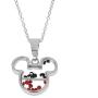 Disney Womens and Girls Jewelry Mickey or Minnie Mouse Sterling Silver Crystal Head Silhouette Shaker Pendant,18''