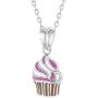 925 Sterling Silver Sweet Pink Enamel Cupcake Pendant Necklace for Girls 16''