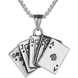 Jude Jewelers Stainless Steel Royal Flush Poker Games Pendant Necklace (Silver)