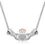 Irish Claddagh Necklace for Women Sterling Silver Girls Crystal Celtic Claddagh Hands Holding Crown Love Heart Pendant Necklace