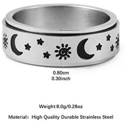 HZMAN Moon Star Sun Fine Tuning Rotating Ring Stainless Steel Boho Jewelry for Women Men Sizs 5-12