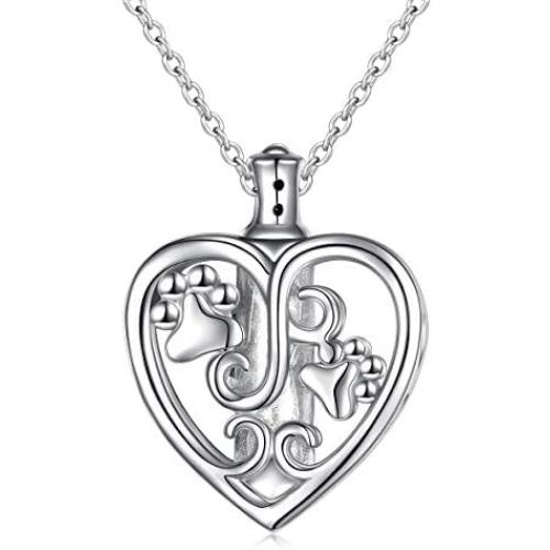 YinShan Cremation Jewelry 925 Sterling Silver Dog Claw Memorial Urn Ashes Keepsake Cylinder Necklace Paw and Heart Pendant