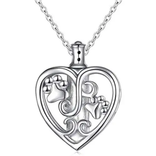 YinShan Cremation Jewelry 925 Sterling Silver Dog Claw Memorial Urn Ashes Keepsake Cylinder Necklace Paw and Heart Pendant YinShan Cremation Jewelry 925 Sterling Silver Dog Claw Memorial Urn Ashes Keepsake Cylinder Necklace Paw and Heart Pendant