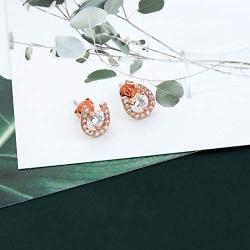 FAADBUK Lucky Horseshoe Rose Gold Earrings Horseshoe Stud Earrings Good Luck Charm Earrings Jewelry For Horses Lover Cowgirl