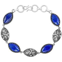 MIRRAMOR Natural Lapis Bracelet 925 Silver Overlay Handmade Vintage Bohemian Style Jewelry for Women Mom Wife