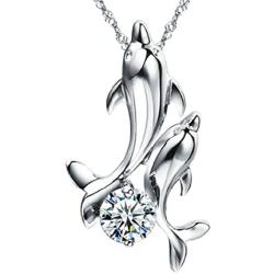 Pearl of Dream Dancing Dolphins Sterling Silver Pendant Necklace