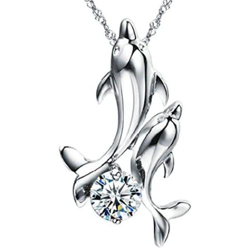 Pearl of Dream Dancing Dolphins Sterling Silver Pendant Necklace