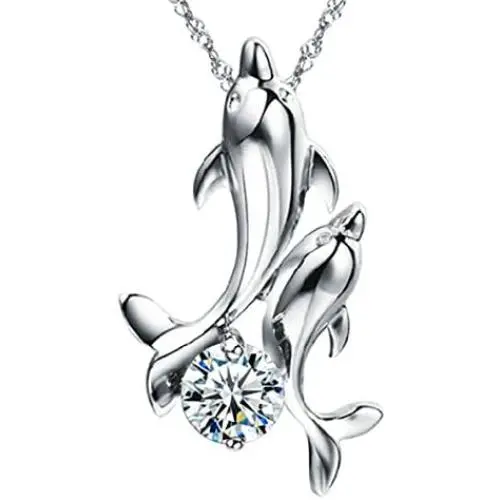 Pearl of Dream Dancing Dolphins Sterling Silver Pendant Necklace