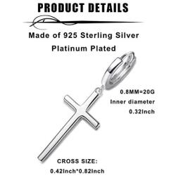 Sllaiss 925 Sterling Silver Dangle Cross Earrings for Womens Men Hinged Hoop Cross Earrings Huggie Drop Piercing