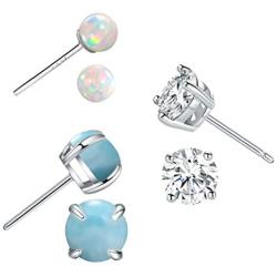 Sterling Silver Stud Earrings Hypoallergenic Earring Jewelry Gifts for Women Teen Girls Pack of 4 (Amethyst Opal CZ Earrings)