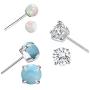 Sterling Silver Stud Earrings Hypoallergenic Earring Jewelry Gifts for Women Teen Girls Pack of 4 (Amethyst Opal CZ Earrings)